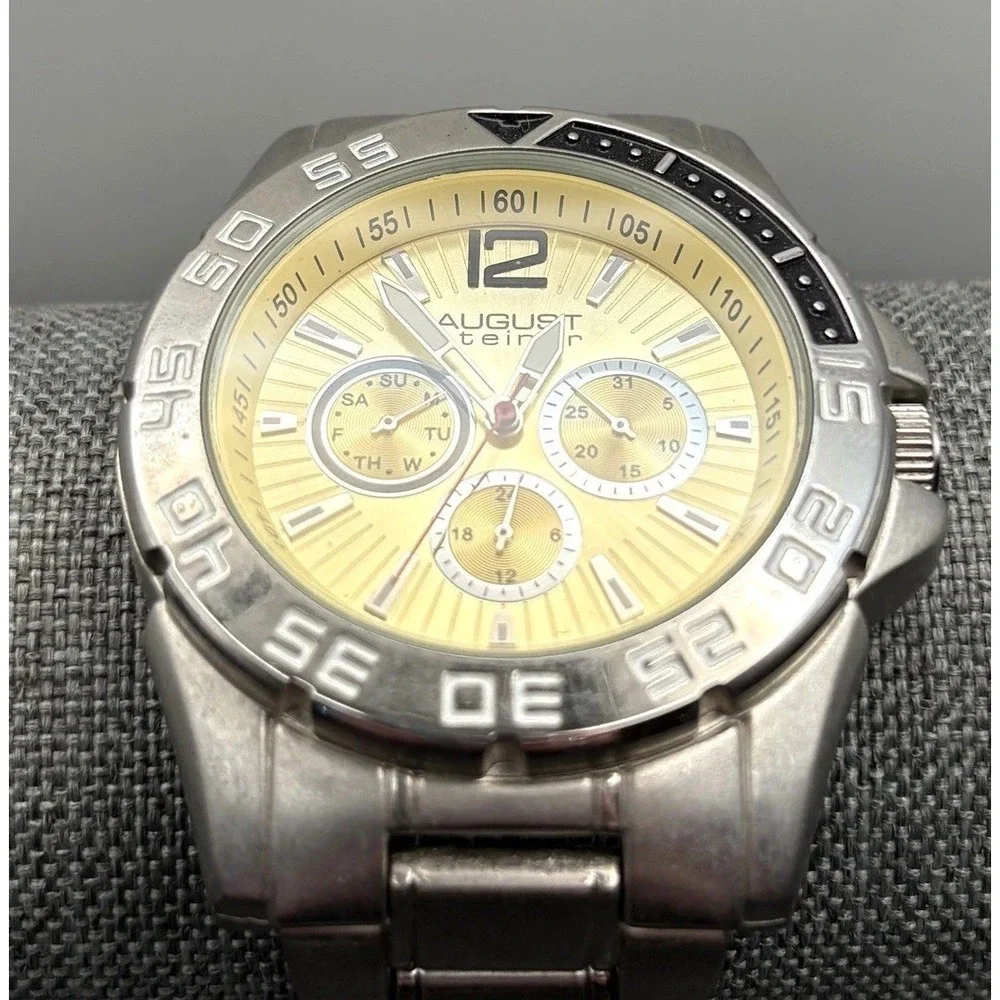 August Steiner Men's Stainless Steel Chronograph Watch Works - NEW BATTERY